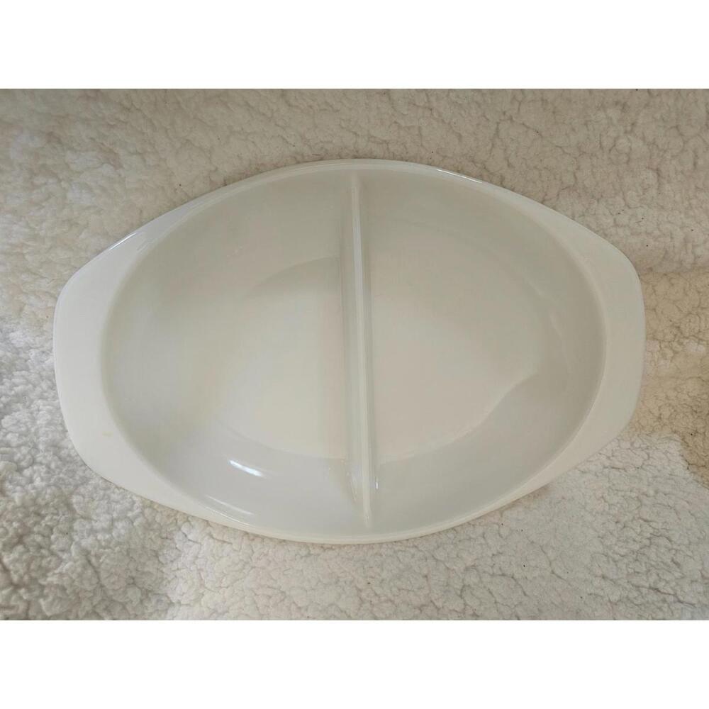 Vintage Pyrex Divided Dish White 1.5 Qt Oval Milk Glass L13" X W9" USA QUALITY